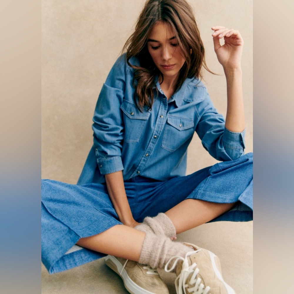 Sezane Servanne Denim Shirt